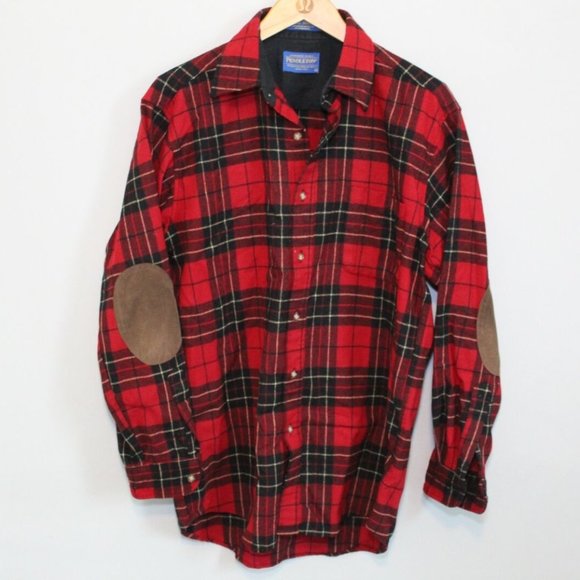 Pendleton Other - Pendleton Trail Plaid Washable Wool Flannel Shirt Red Elbow Patch Medium H11181